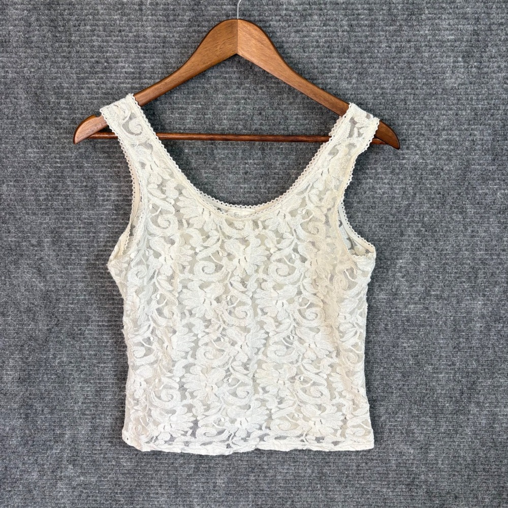 Vintage Secret Treasures Womens Medium Cream Floral Lace Tank Top Scoop Neck